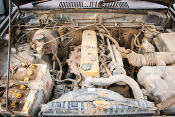 Close up detail of use car engine