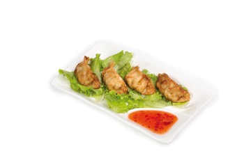 Dumpling,vegetarisch Sushi, auf weißem Hintergrund, Foodfotografie 