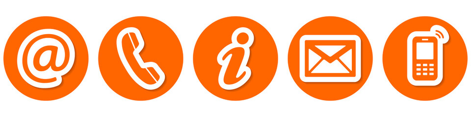 Contact Us – Set of flat orange buttons, icons - obrazy, fototapety, plakaty