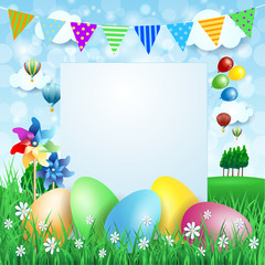 Easter background with Easter eggs and copy space