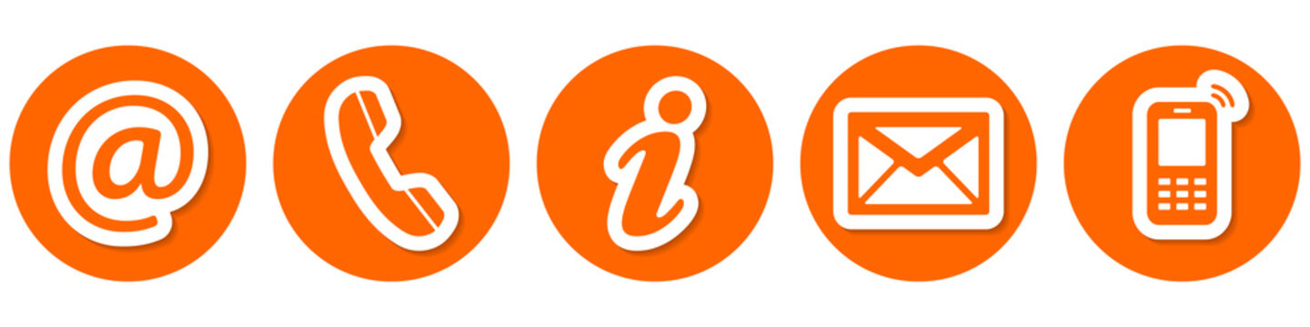 Contact Us – Set of flat orange buttons, icons
