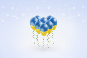 Flag of Ukraine on air balloons in heart-shaped. Ribbon in the colors of the flag are twisted under the balloon. Independence Day.