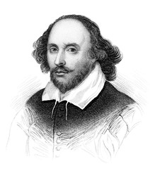 An engraved vintage illustration image portrait of the Elizabethan playwright William Shakespeare, from a Victorian book dated 1847 that is no longer in copyright - obrazy, fototapety, plakaty