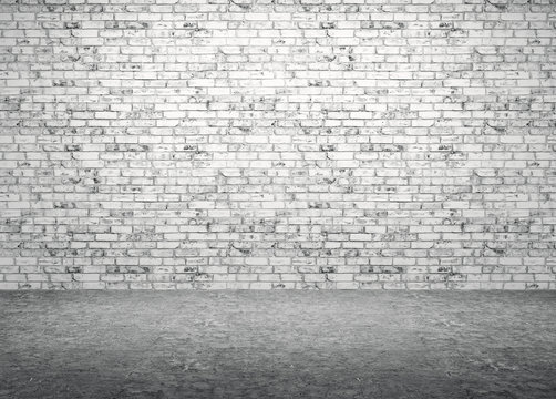 Brick wall and concrete floor interior background 3d render