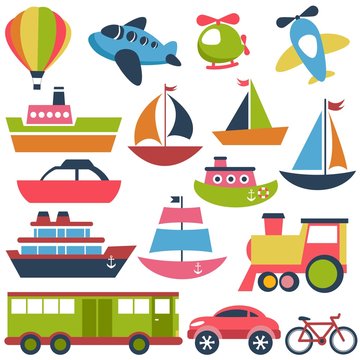 Colorful transport icons collection