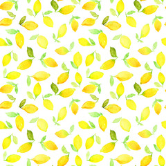 Watercolor seamless pattern with yellow lemons. Can be used for wrapping paper, background of birthday, mother's day and any holidays.