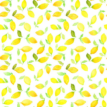 Watercolor seamless pattern with yellow lemons. Can be used for wrapping paper, background of birthday, mother's day and any holidays.