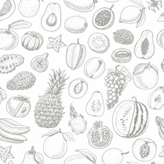 Seamless pattern with fruits on white background