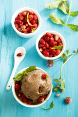 Chocolate ice cream with wild strawberry