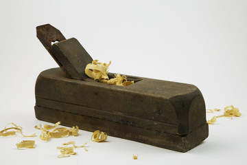 vintage wooden planer / portrait of an old carpenter's plane 