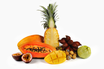 Assortment of exotic fruits isolated on white