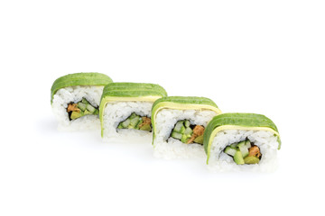 Avocado Sushi, auf weißem Hintergrund, Foodfotografie