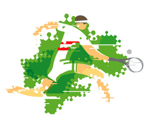 Tennis player. 
Stylized illustration of tennis player on the green grunge background. Vector available.
