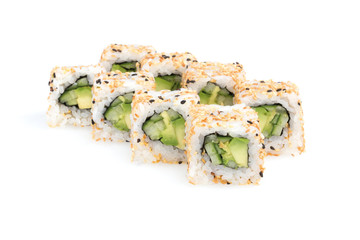 Avocado Roll, Sushi, auf weißem Hintergrund, Foodfotografie