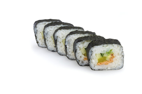 Futomaki Roll, Sushi, auf wei&szlig;em Hintergrund, Foodfotografie