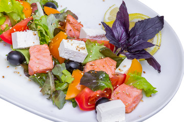 Salmon salad with feta cheese