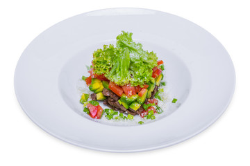 Salad with veal and avocado, isolated