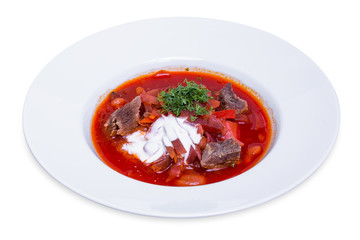 Beetroot soup with meat, Borscht, isolated