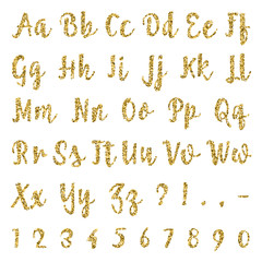 Gold alphabet isolated on white background.