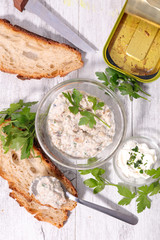 fish spread, and bread for canape
