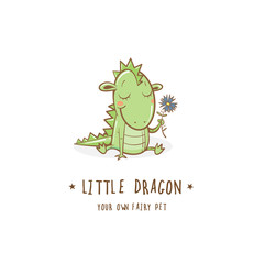 Cartoon cute dragon  logo. Vector image.