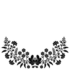 Hungarian black floral folk pattern - Kalocsai embroidery with flowers and paprika 
