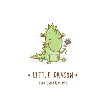 Cartoon cute dragon  logo. Vector image.