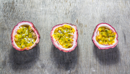 Passion fruit on wooden background