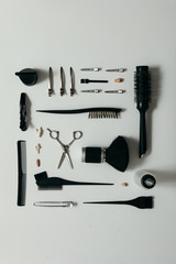 Flat lay of hairdresser tools.