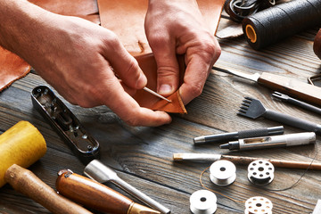 Man working with leather