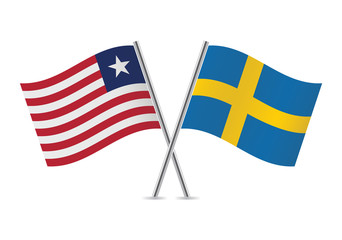 Liberian and Swedish flags. Vector illustration.