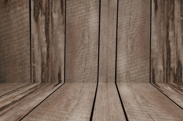 Old wooden style brown floor stage and wall for display of product or background