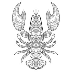 Lobster line art design for coloring book, logo, t shirt design, tattoo and so on