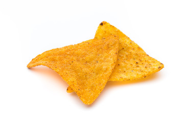 Fototapeta premium Mexican nachos chips, isolated on white background.