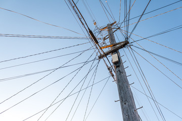 Tangled and messy electrical cables in San Francisco,CA,USA.