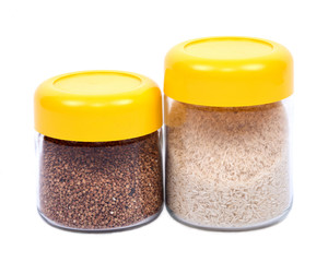 Two kitchen containers on white background
