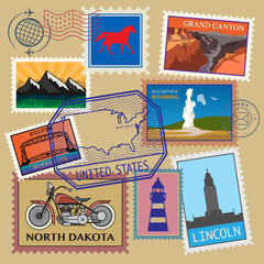 United State vintage post stamps set