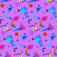 Seamless geometric vintage pattern in retro 80s style, memphis. Ideal for fabric design, paper print and website backdrop. EPS10 vector file.