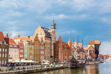 Naklejka na ściany i meble Cityscape on the Vistula River in Gdansk, Poland.