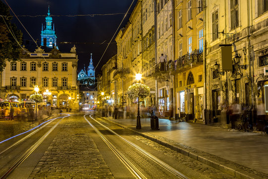 Rynok Square In Lviv At Night