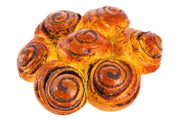 Butter tasty bun with poppy seeds on a white background