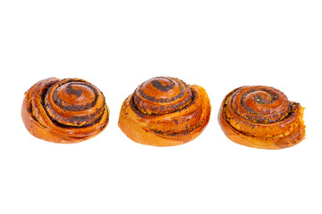 Butter tasty bun with poppy seeds on a white background