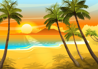 Illustration of beautiful sunset seascape