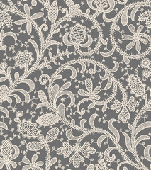 Lace Black Background. Seamless Pattern.