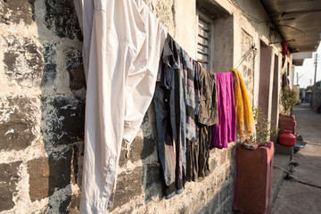Drying cloth in rural village