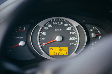 Close up shot of a speedometer