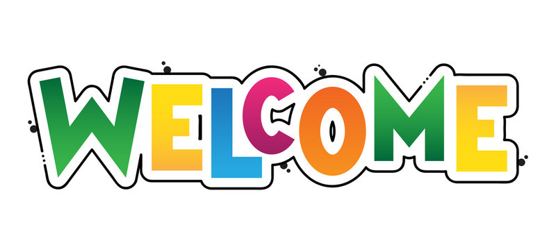 "WELCOME" in fun colourful vector letters