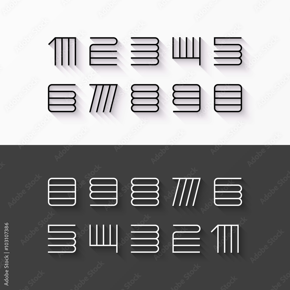 Fototapete thin line style, linear modern font numbers with shadow effect