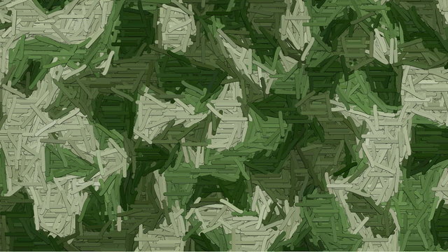 Random animated dashes forms abstract moving camouflage background in khaki green color range