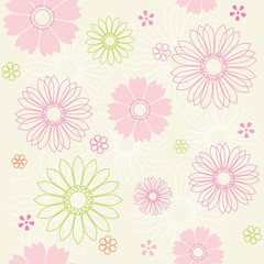 Seamless flower pattern, gerbera and daisy